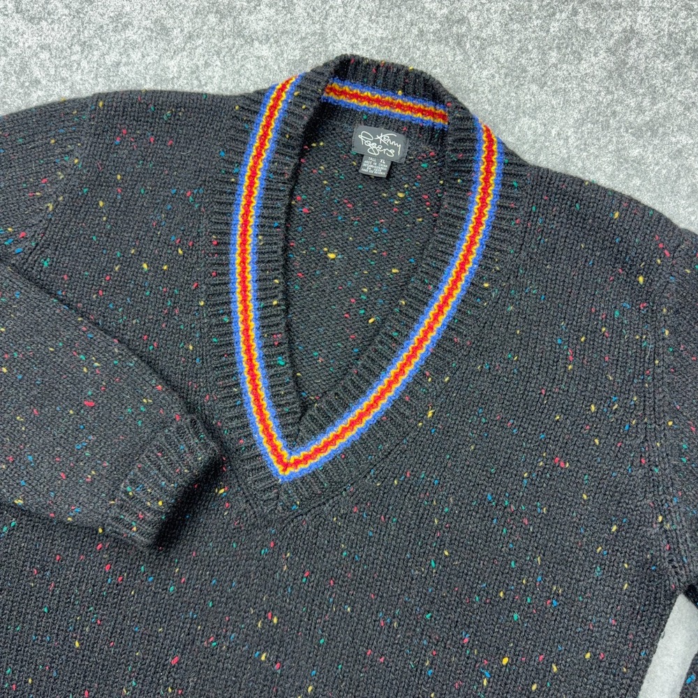 VTG Kenny Rogers Sweater Men XL Tall Black Speckle Shetland Wool V Neck Pullover